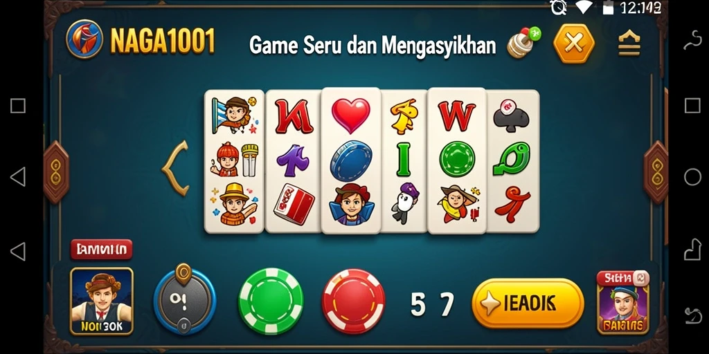 Tampilan screenshot NAGA1001 menunjukkan gameplay Domino yang seru.