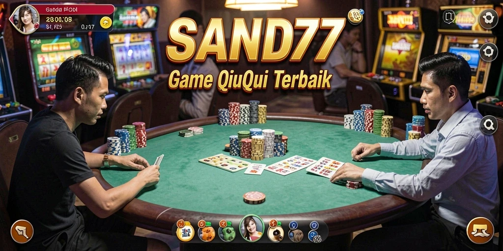 Screenshot utama SAND77 menampilkan aksi seru permainan QiuQiu.