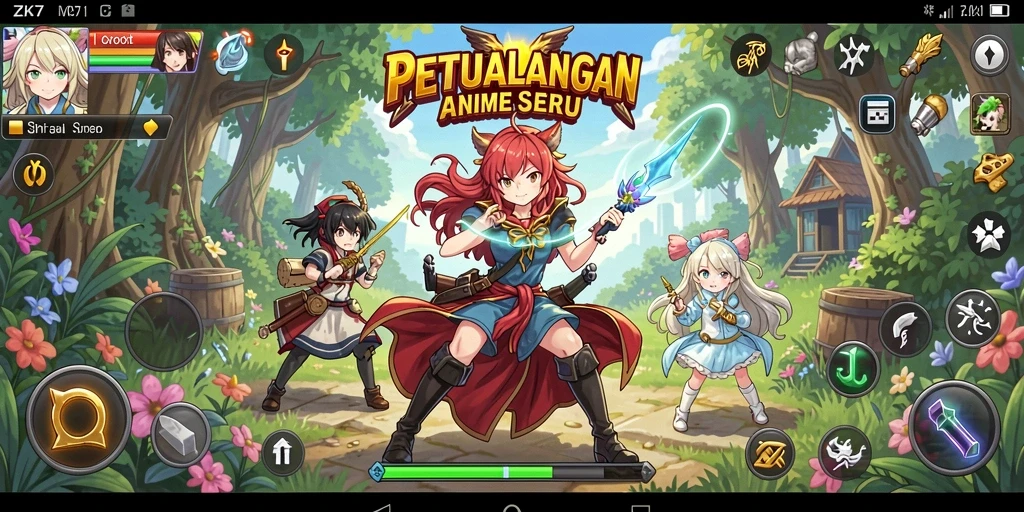 Tampilan gameplay ZK7 yang menampilkan aksi seru dalam dunia anime.